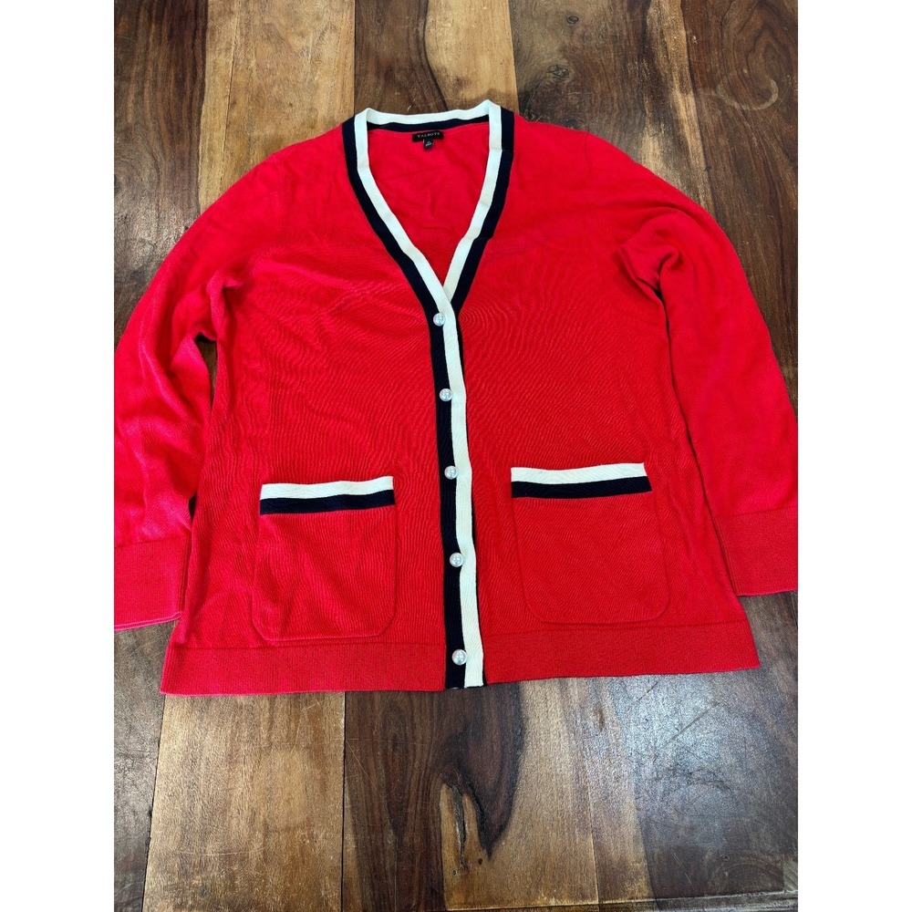 TALBOTS Women's Cashmere Blend Cardigan Sweater Long Sleeve nautical preppy sz M - Picture 8 of 8